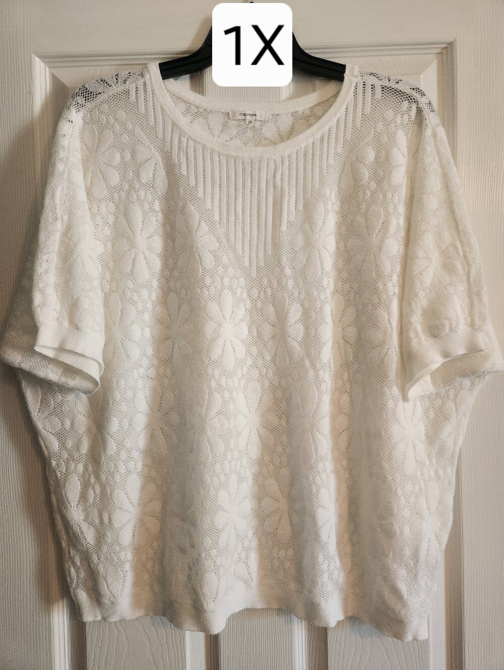Maurices White Short-Sleeve Lace Tee with Floral Pattern